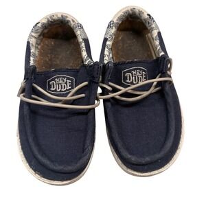Hey Dude Wally Toddler Break Stitch Navy Canvas Slip On Shoes Kids Size K8